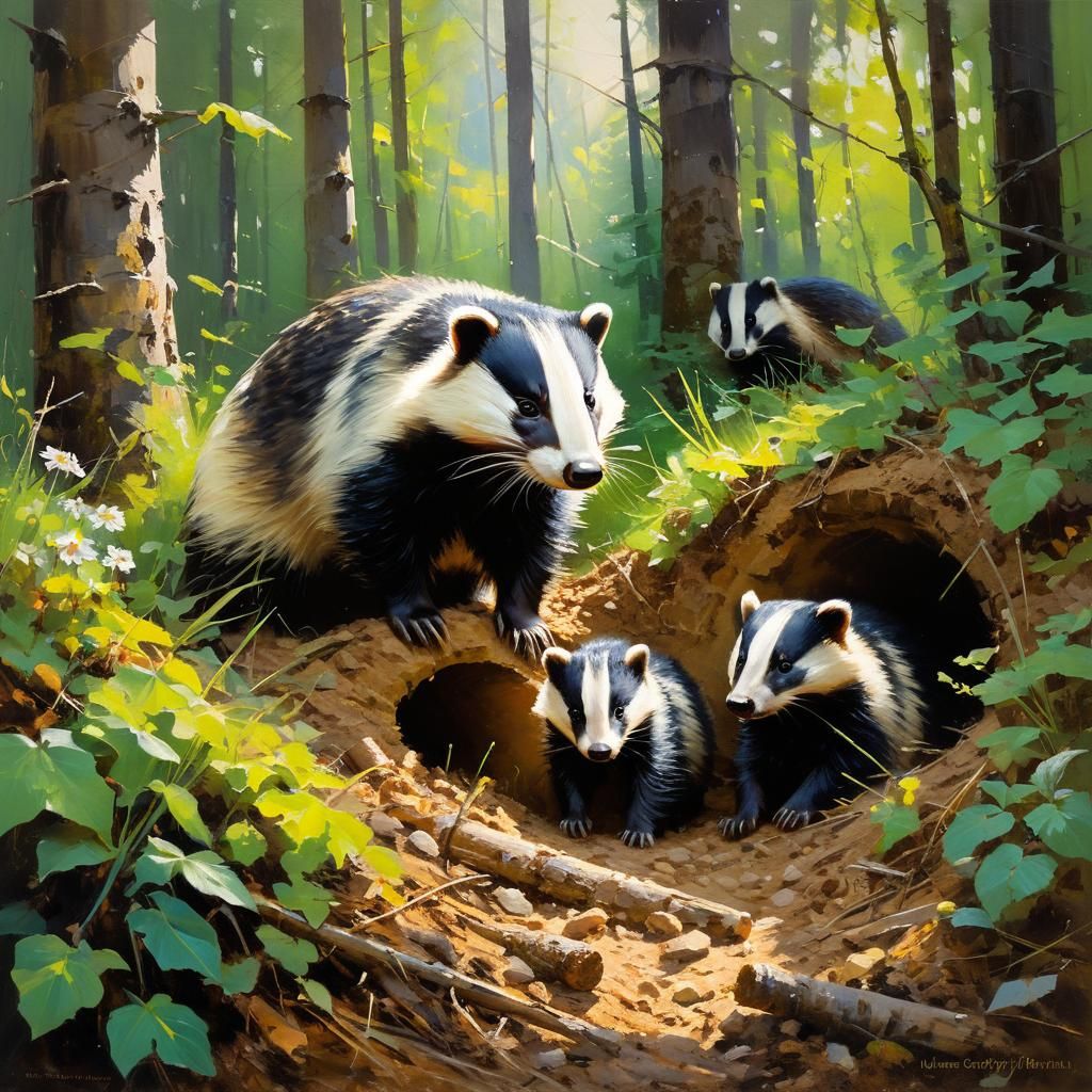 Badger Family Thrives in Lush Forest Landscape