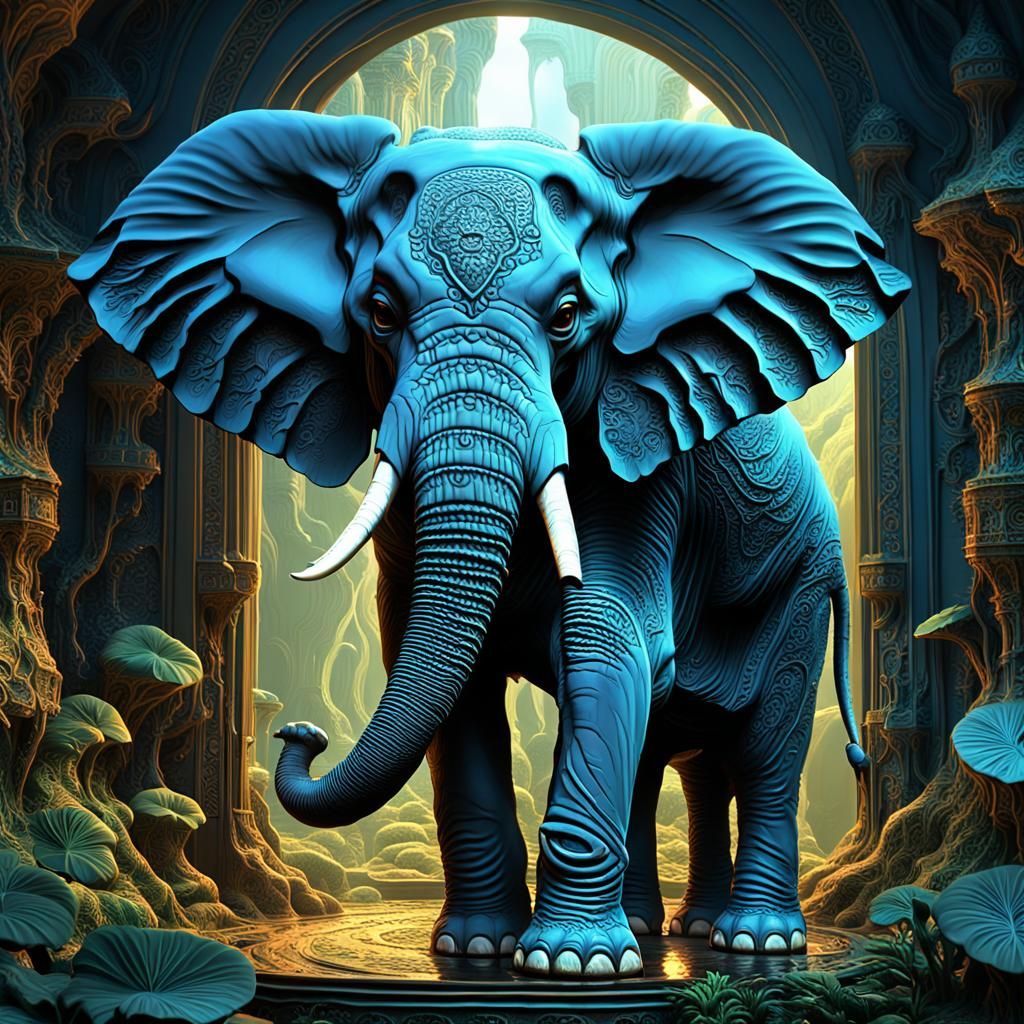 Elephant in Mandelbulb Room: Detailed Matte Painting