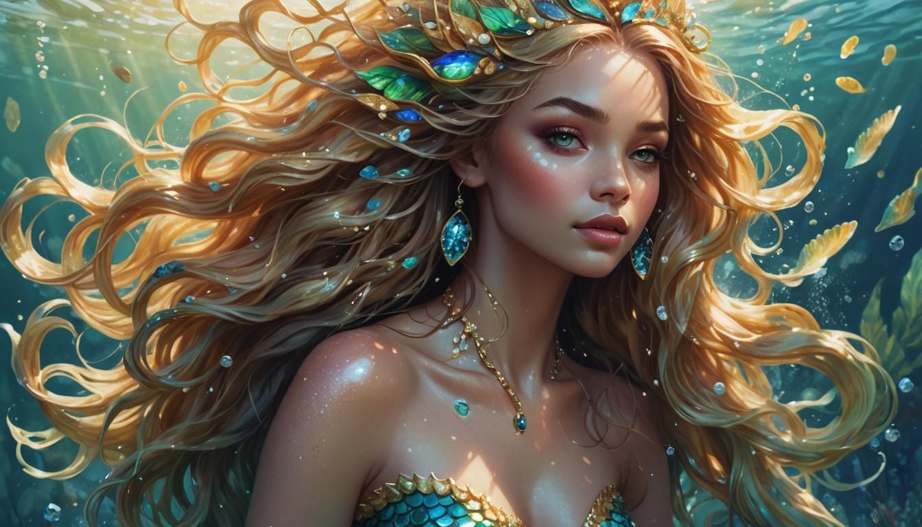Captivating Mermaid Portrait in Disney-Inspired Digital Art