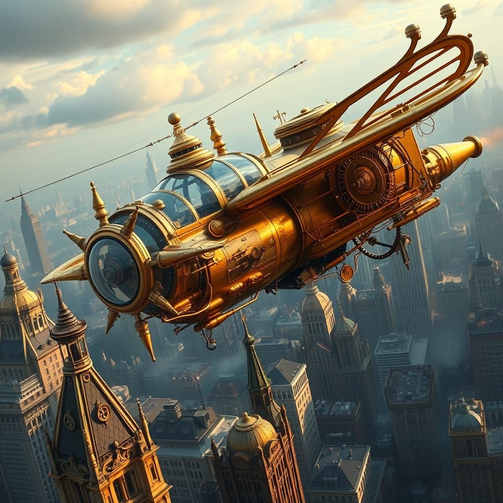 Steampunk Airship Soars Over Metropolis in Victorian Era Spl...