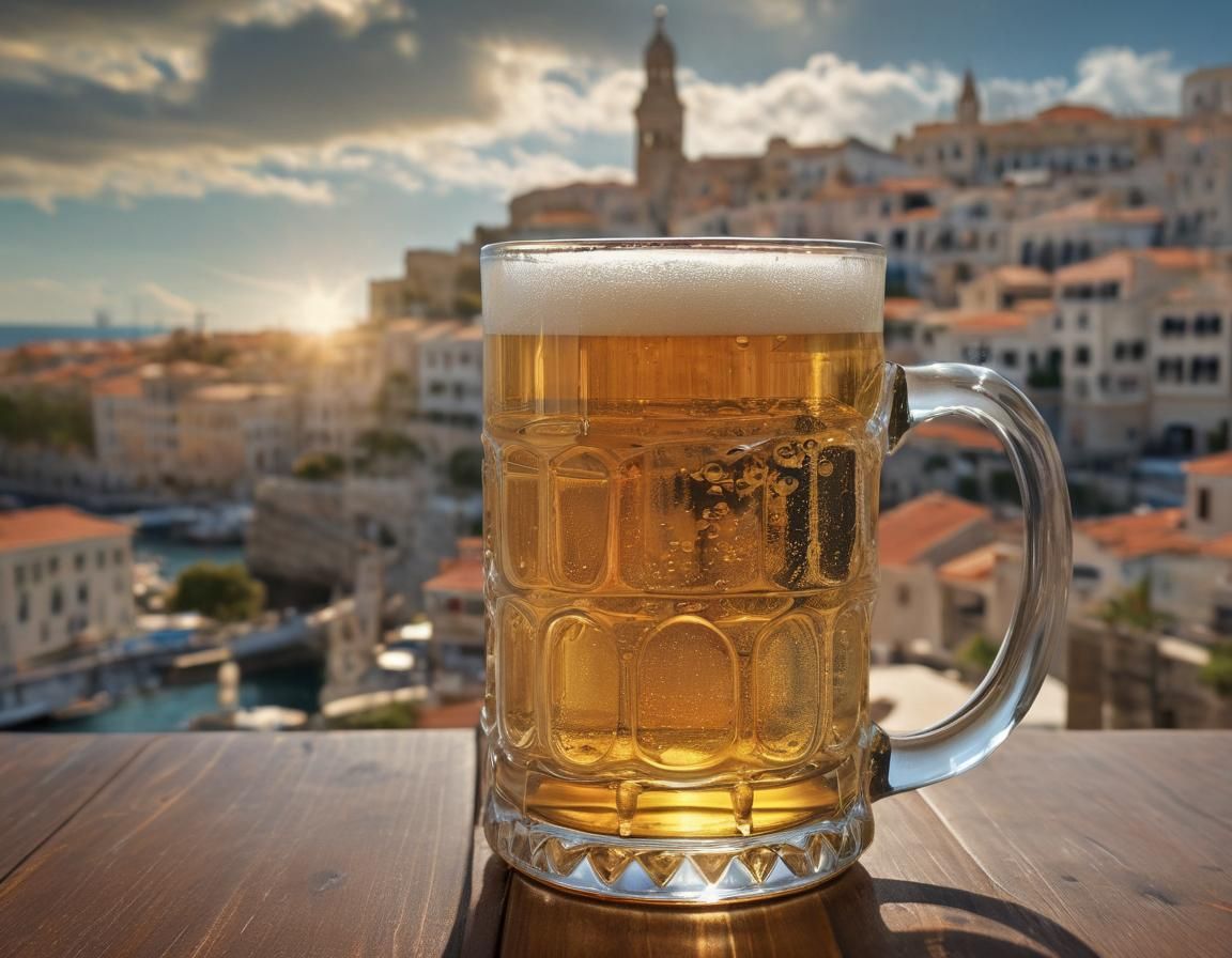 Refreshing Beer on Mediterranean Terrace