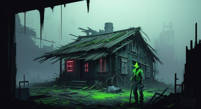 Cyberpunk Horror: Toxic Zombie Grandpa in Neon Vaporwave