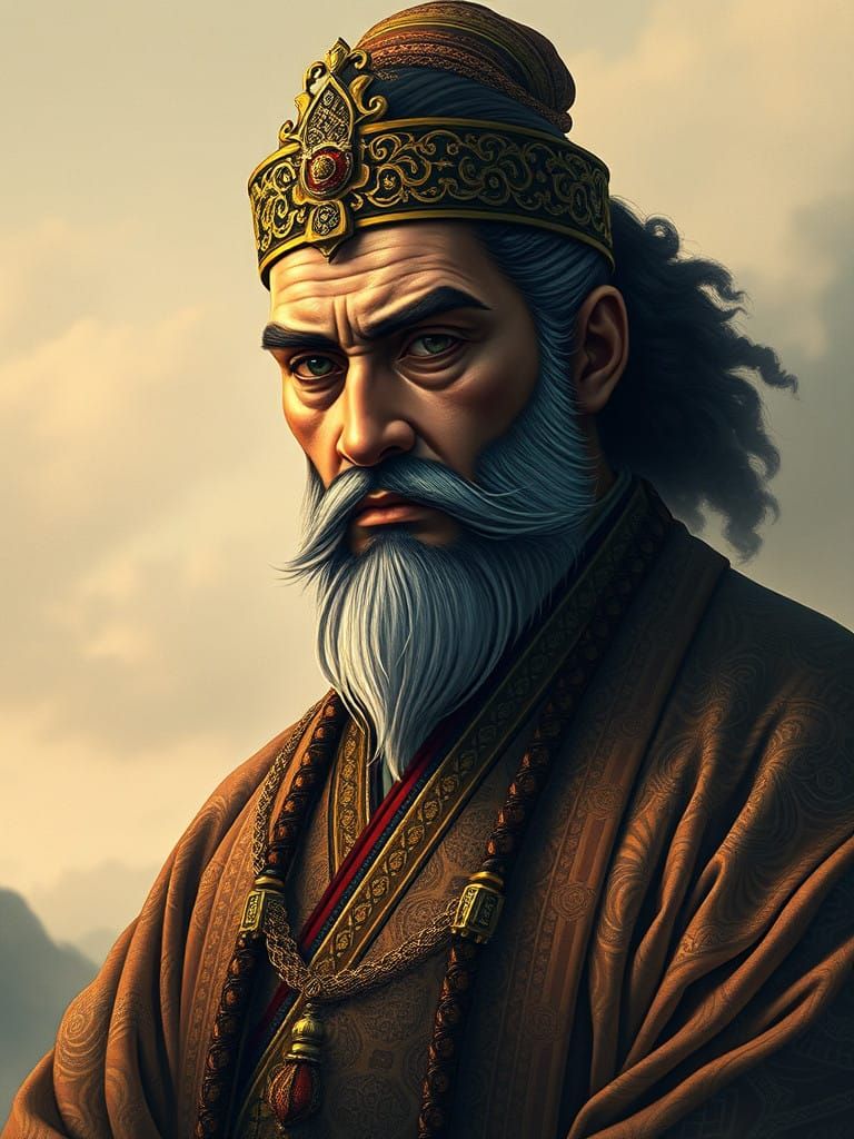 Regal Figure in Ornate Attire, Islamic Art Influence