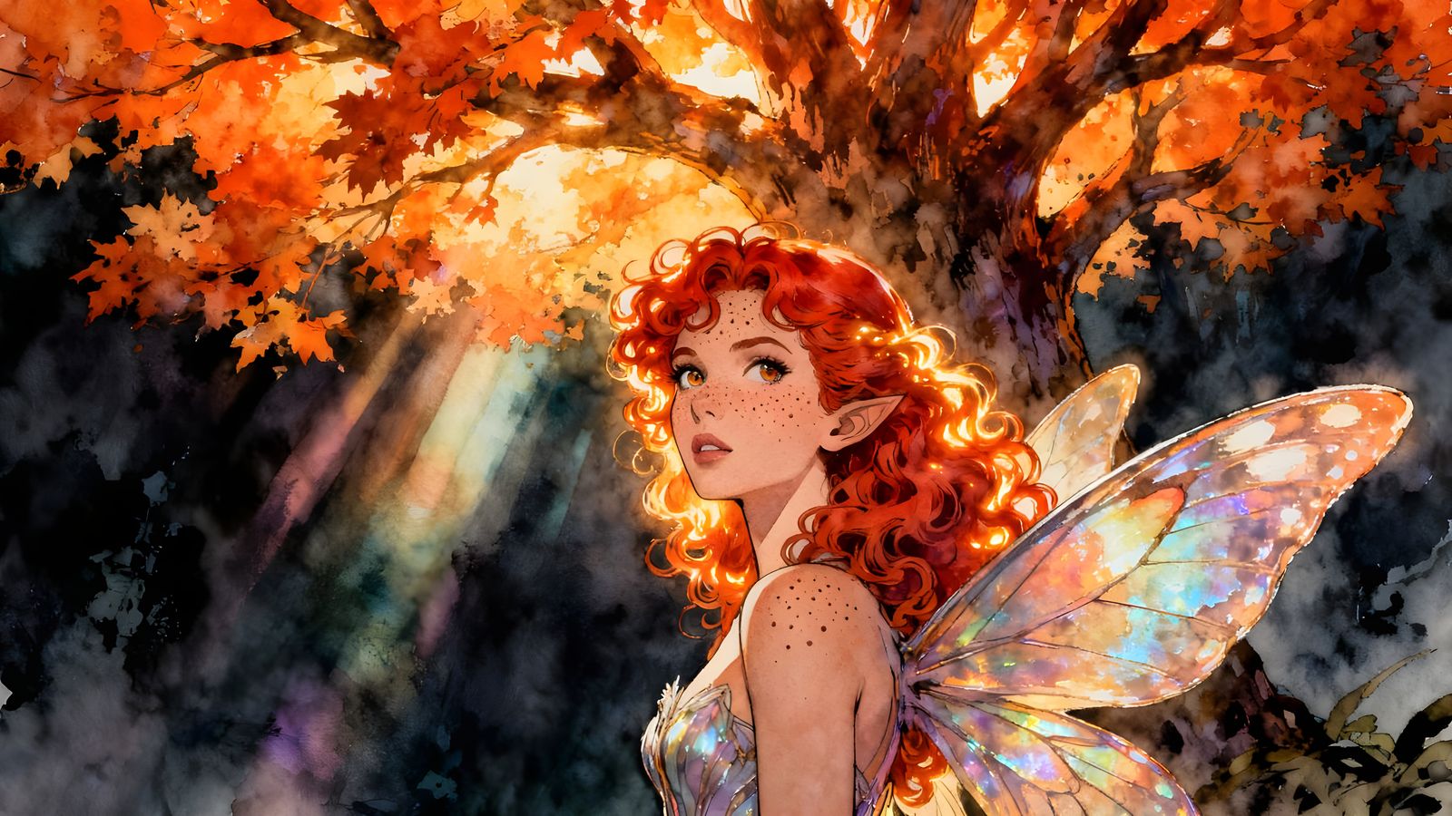 Majestic Fairy Princess in Gothic Autumn Tree