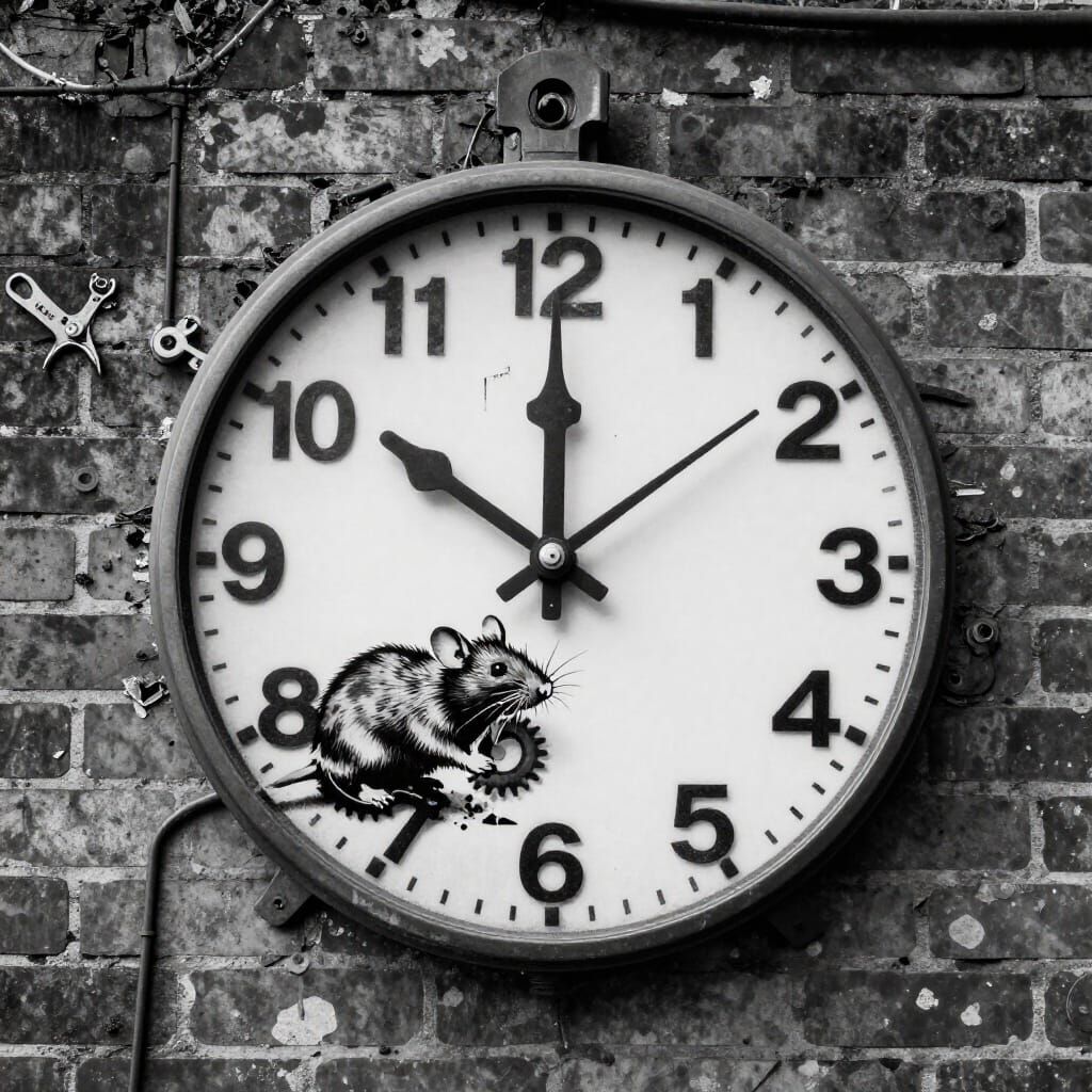 Discarded Tools Clock in Banksy Stencil Style