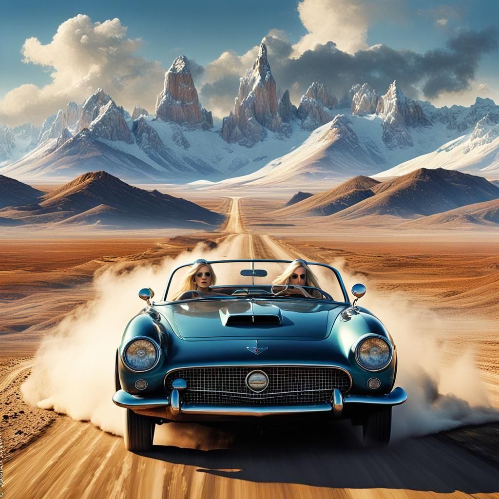 Blonde Woman Driving a Classic American Sports Car