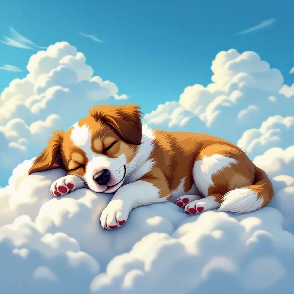 Cute Dog Sleeping on Clouds: Dreamlike Art