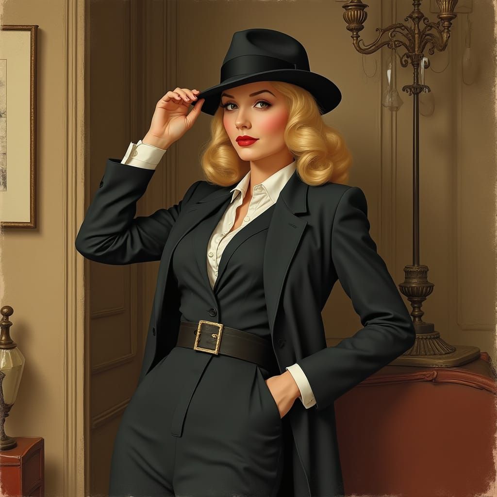 1930s Film Star in Business Suit, Art Deco Style