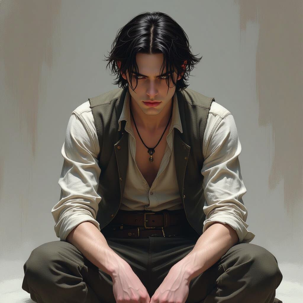 Contemplative Young Man in Hyperrealistic Cinematic Style