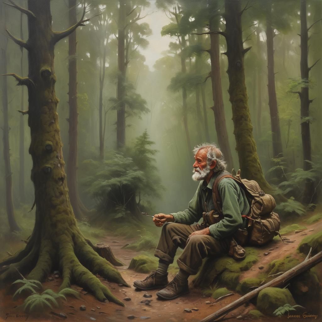 Forest Tramp in the Style of James Gurney Oil Painting