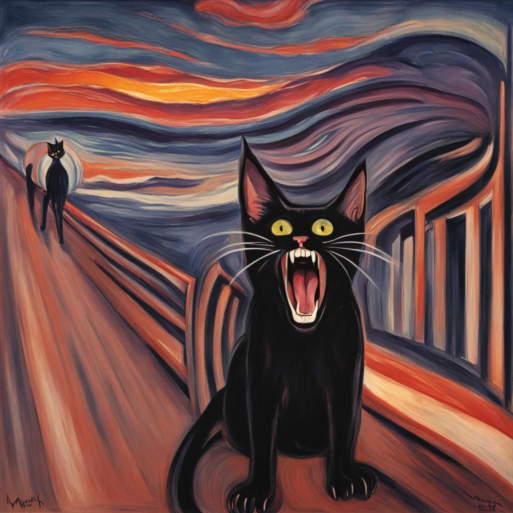 Edvard Munch-Style Cat in Frenzied Protest