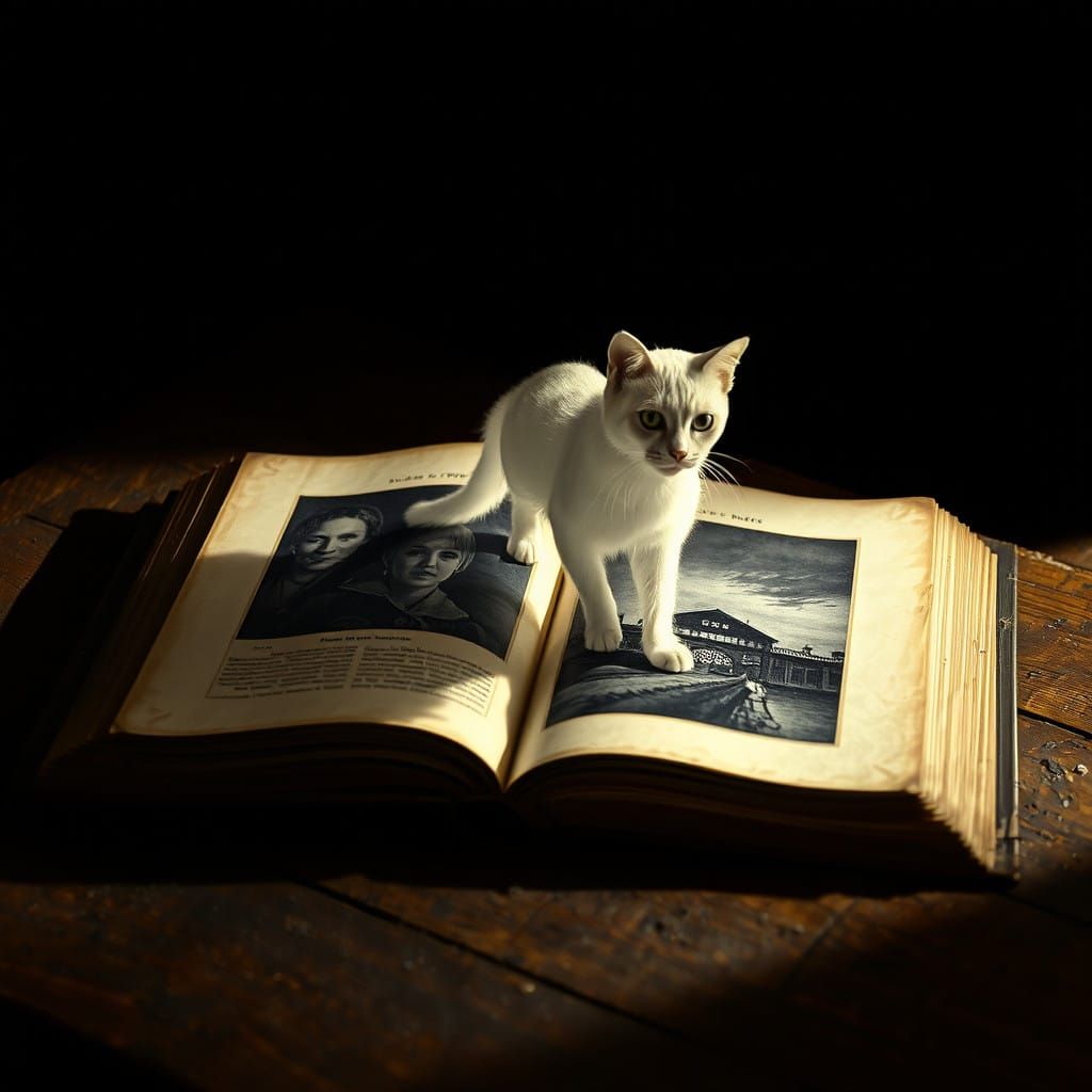 Ethereal Bookroom Encounter: Ghostly Feline Emerges from Ant...