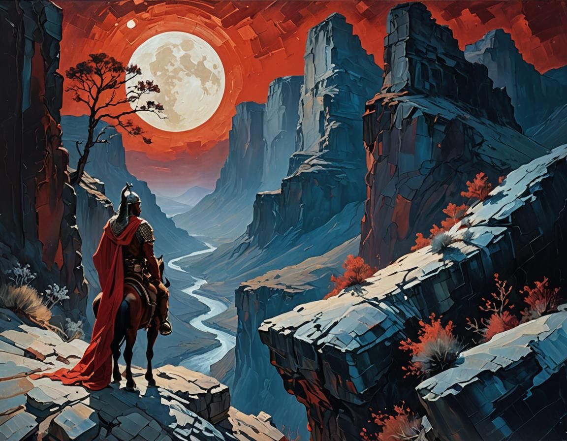 Thick acryl paint, red and white. Scratchy paint strokes. An...