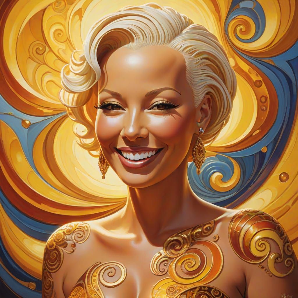 Voluptuous Woman in Amber Light: Surreal Oil Painting