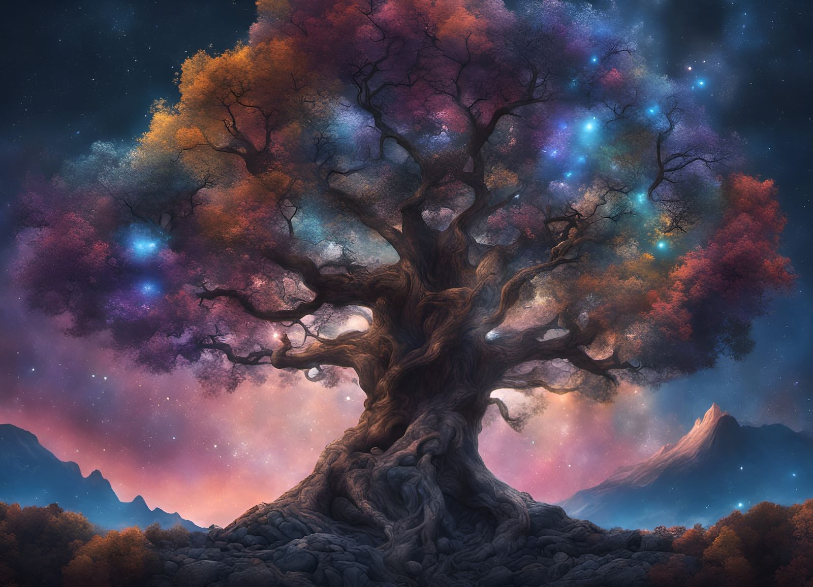 Tree of Life in Cosmic Night Sky