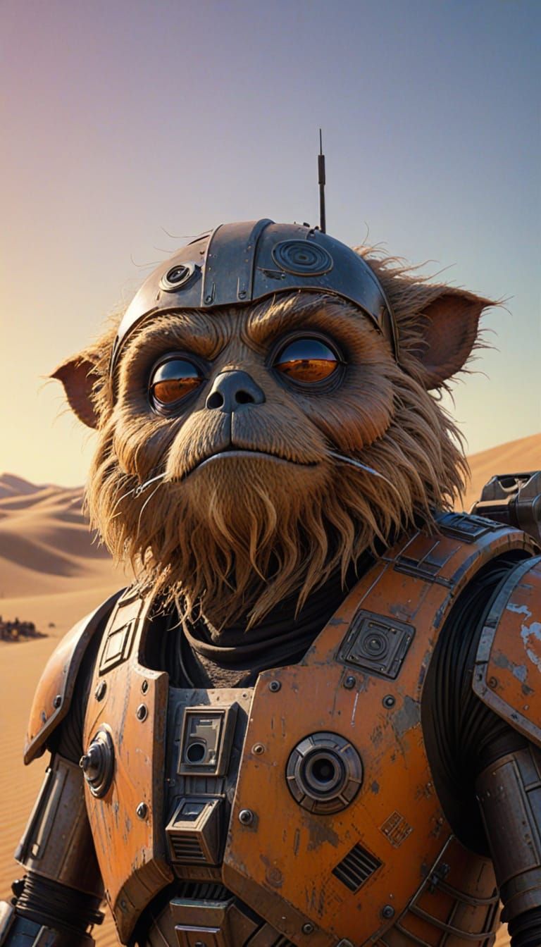 Ewok Basks in Tatooine's Double Sunlight