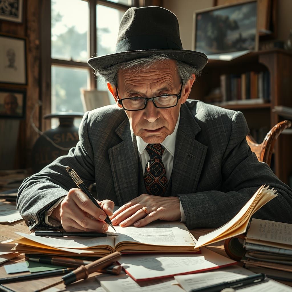 Poet Writing About Angry Elf in Expressive Calligraphy