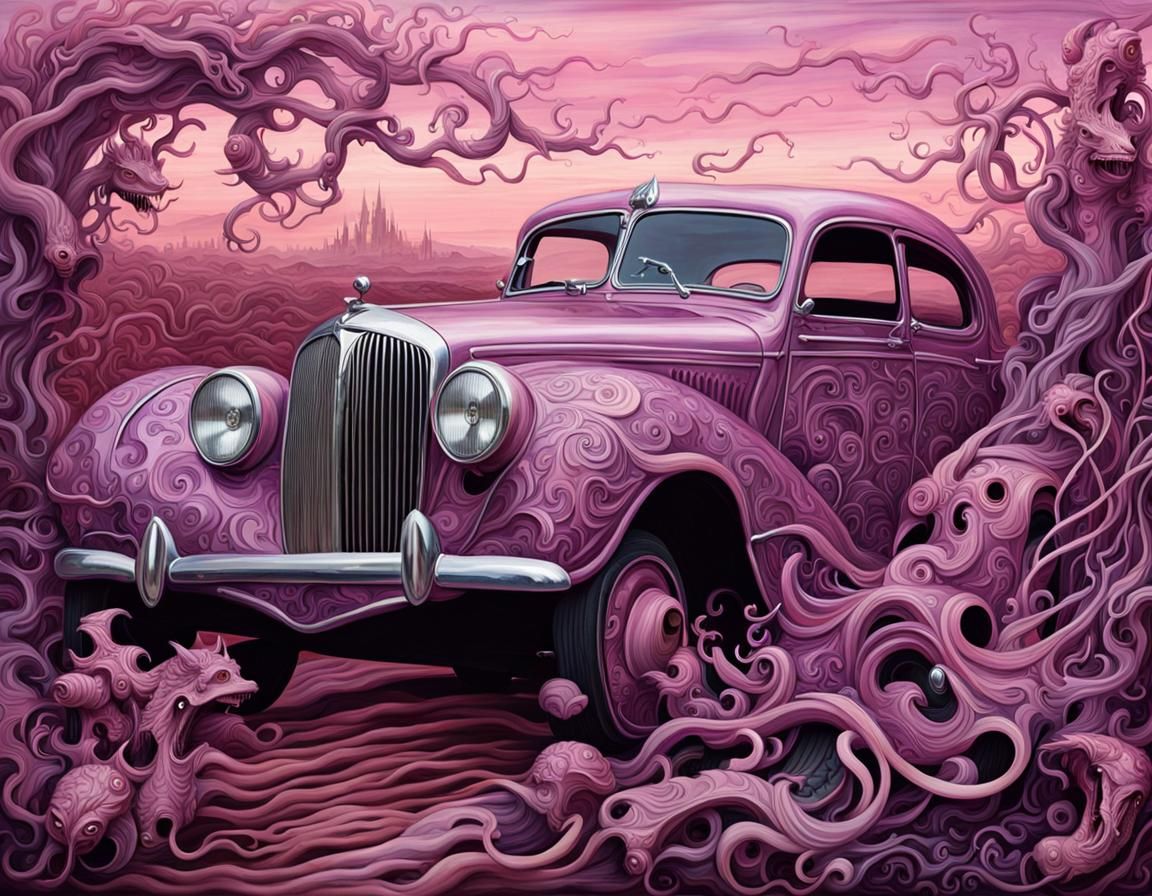 Biomechanical Art Nouveau Landscape with Grotesque Creatures