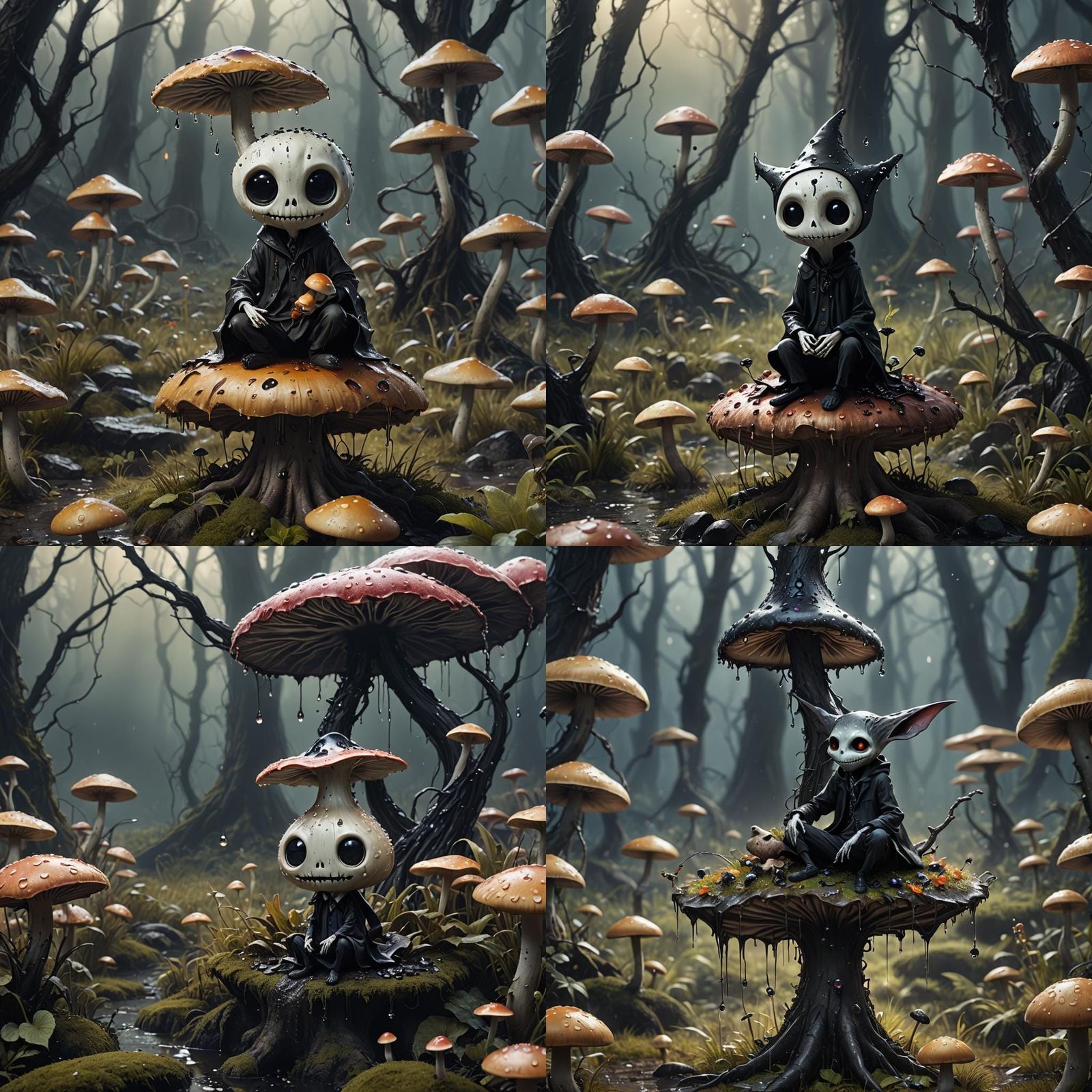 Eldritch Mimikyu on Mushroom: Detailed Matte Painting
