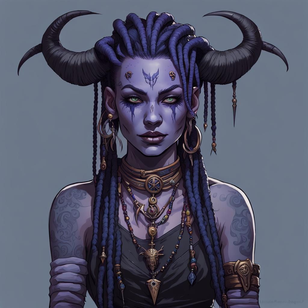 Voodoo Priestess Tiefling with Purple Skin