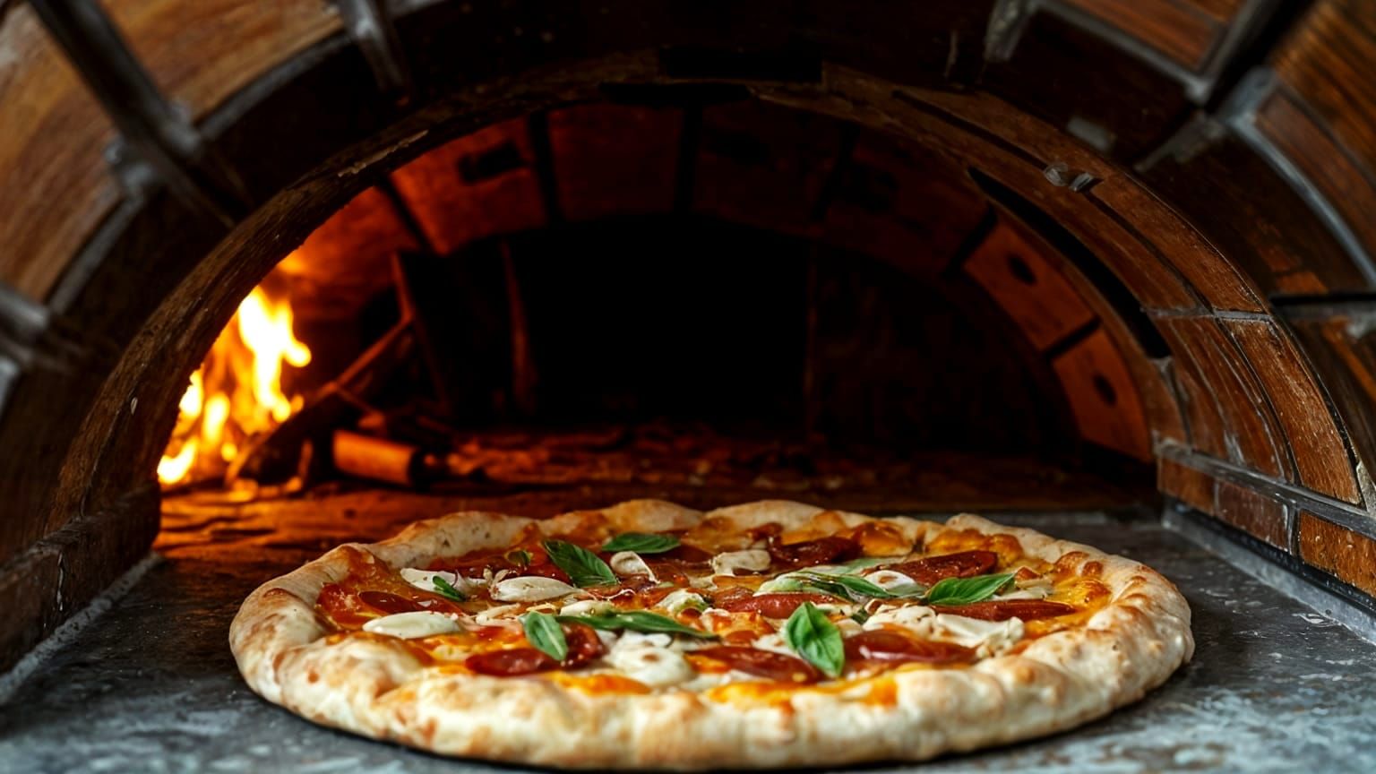 Pizza Mozzarella Piccante con Salame e Basilico