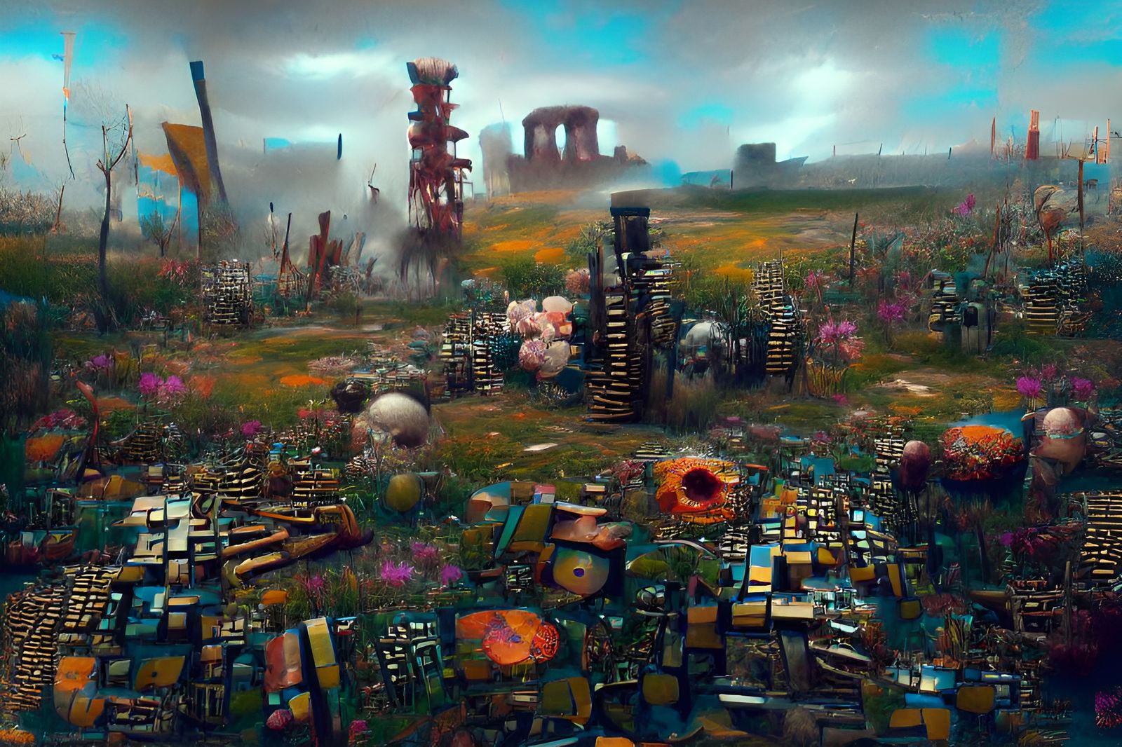 Post-Apocalyptic Wonderland Garden in Studio Ghibli Style