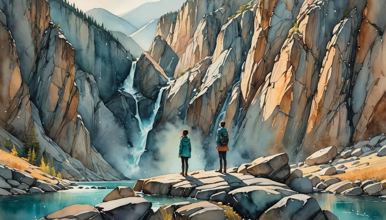 Soulful Wanderer in a Majestic Watercolor Landscape