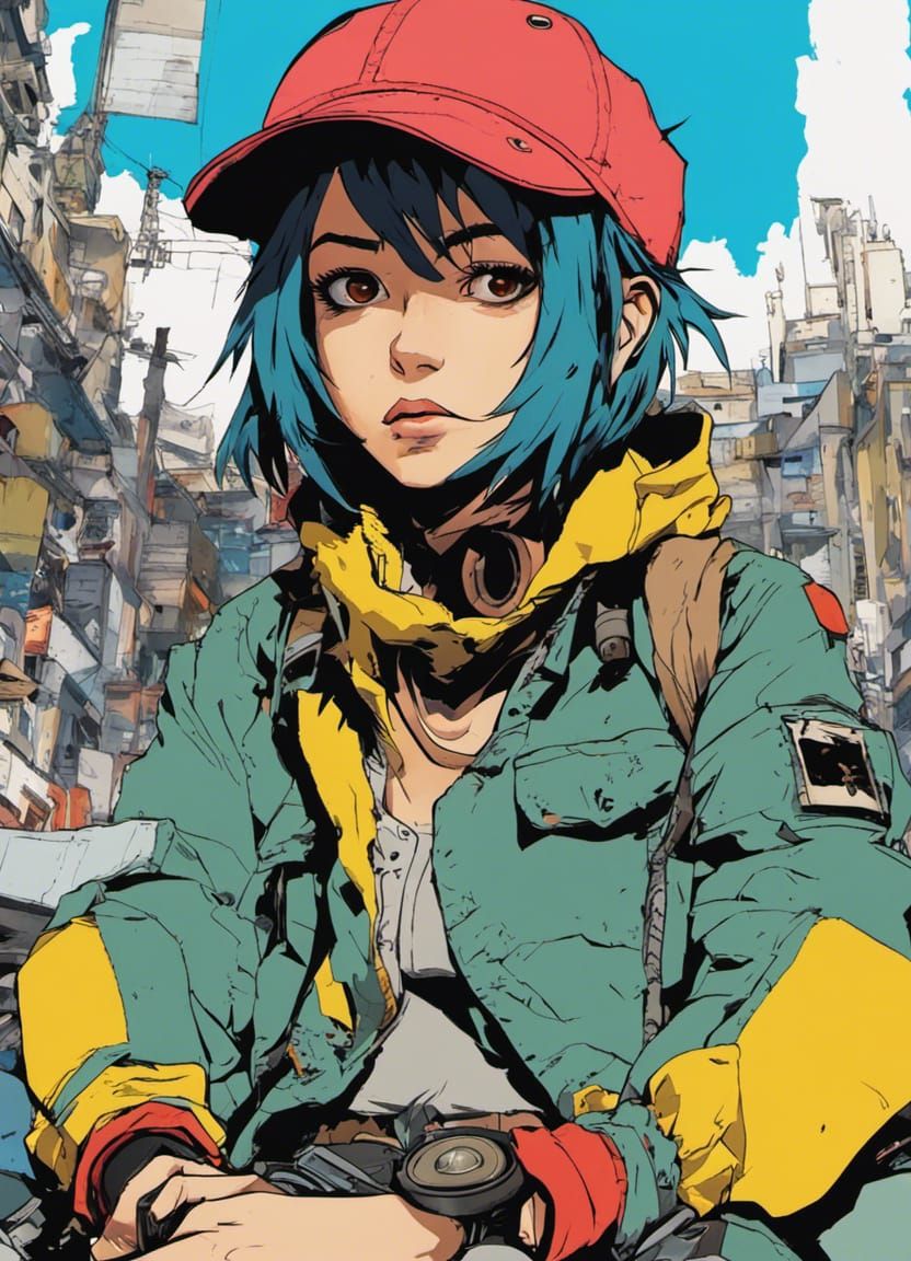 Anime Girl in Gorillaz Style Digital Illustration