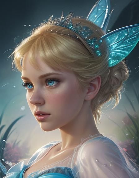 Cinderella and Tinkerbell in Hyperrealistic Splash Art