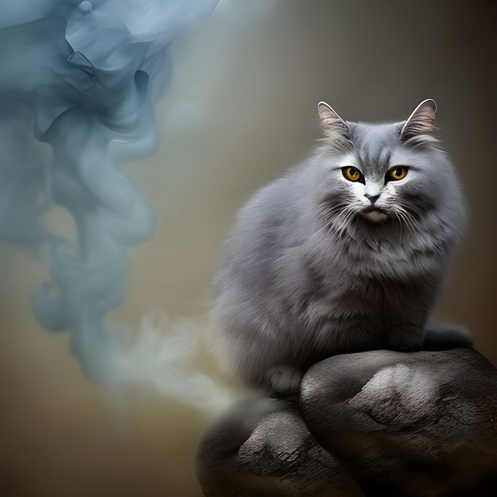 Grey Cat with Smoke Magic in Victorian Style
