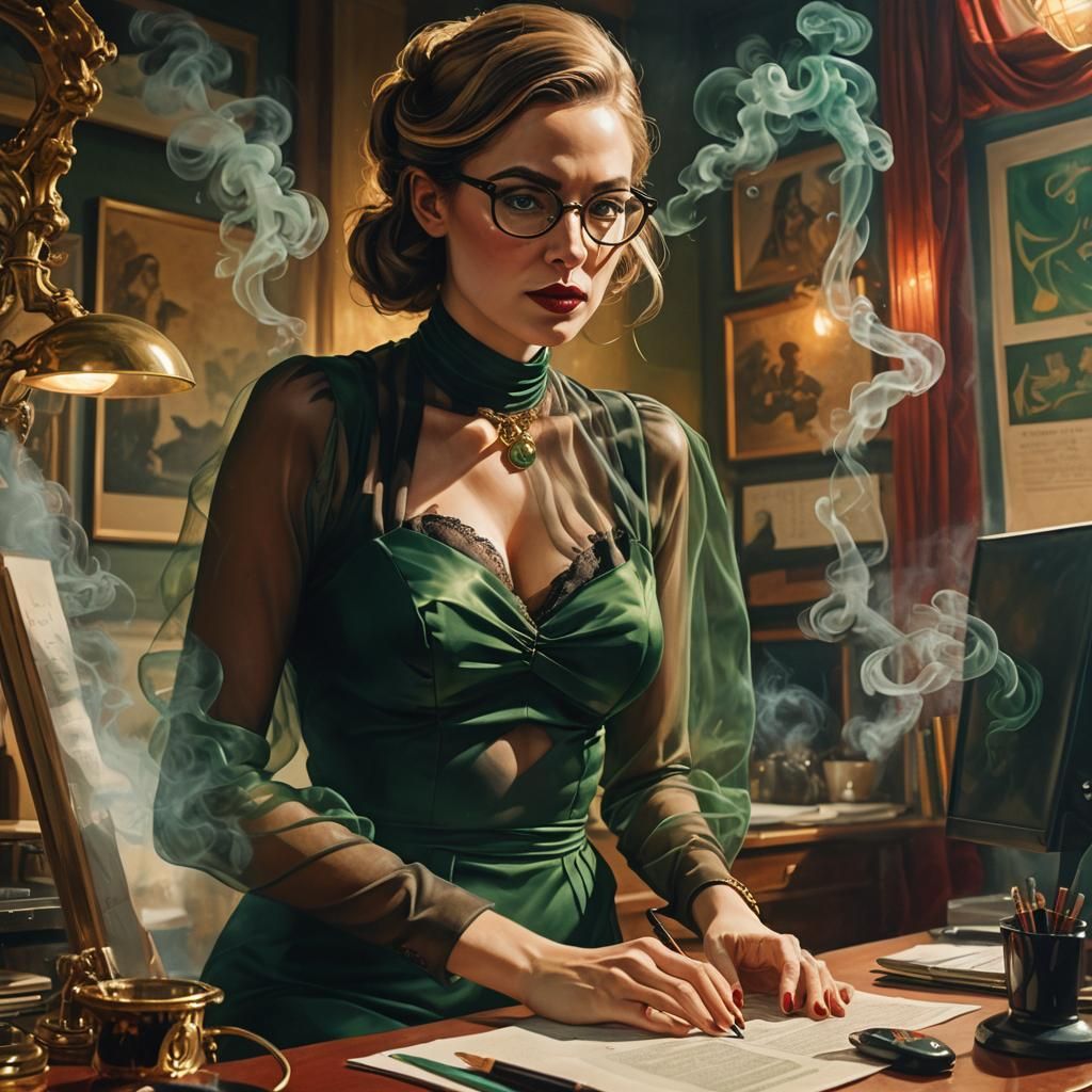 Surrealist Secretary in Lingerie with Golden Light