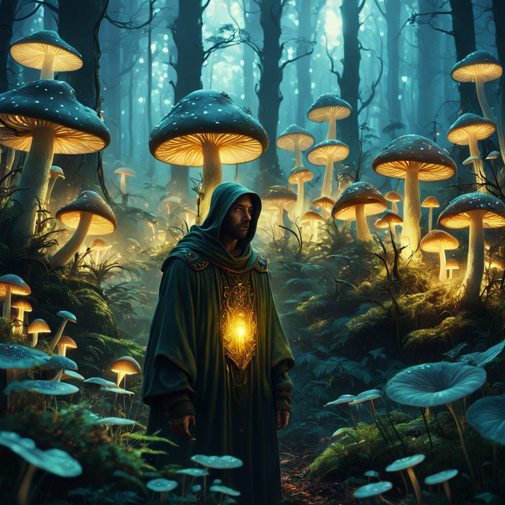 Mysterious Figure in a Surreal Forest