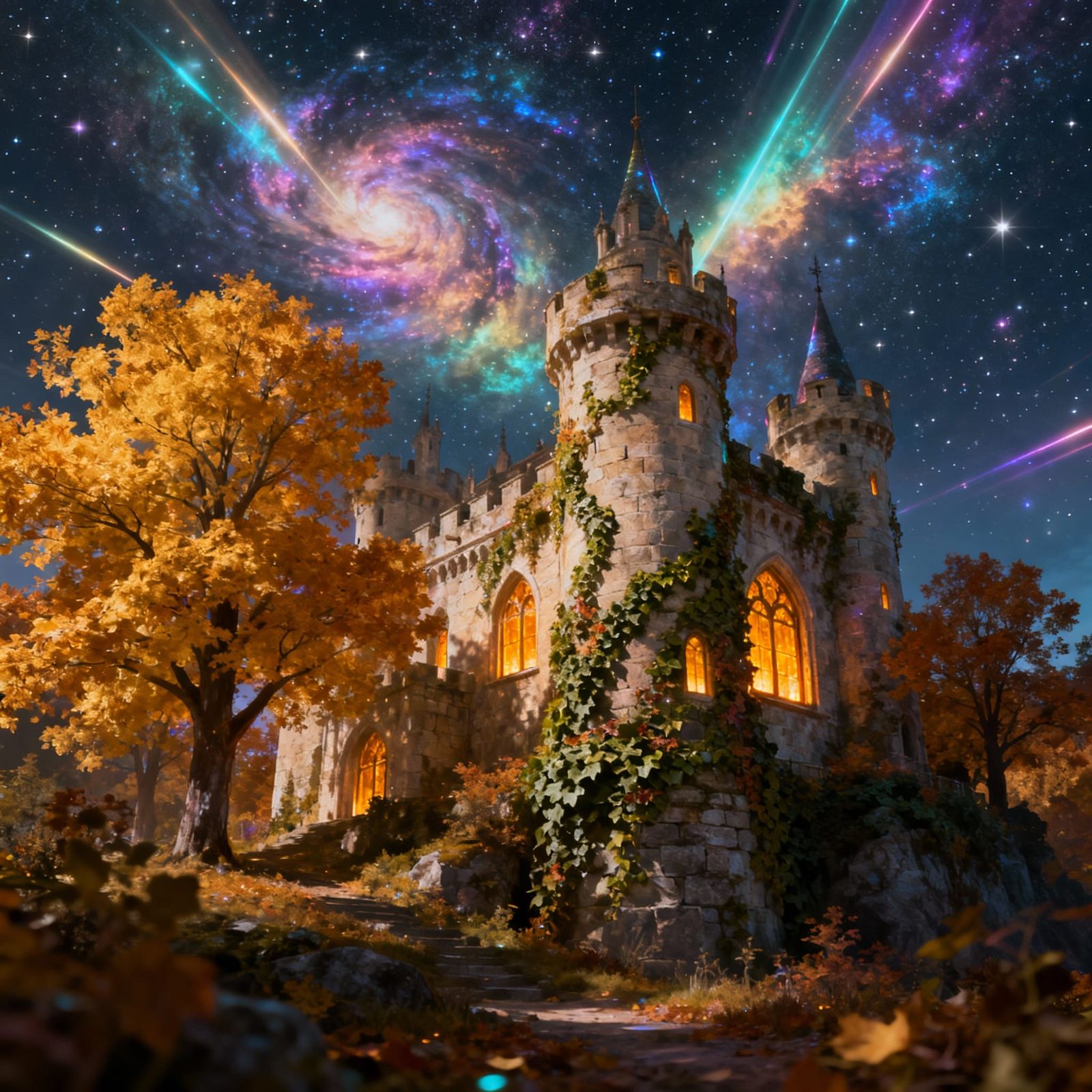Magical Autumn Castle in Cosmic Astral Style