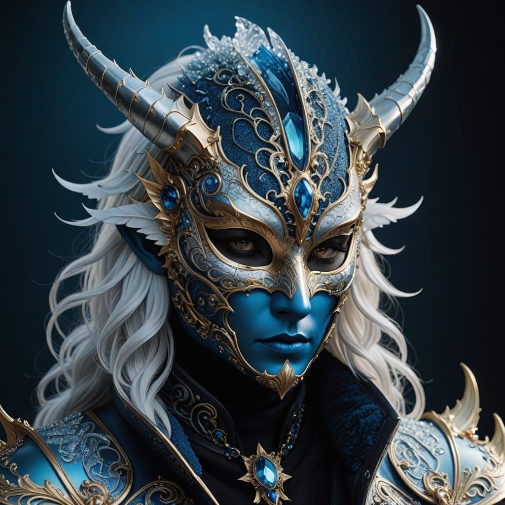 Majestic Ice Dragon Mask in High-Fantasy Style