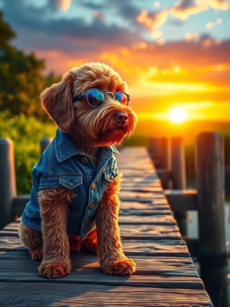 Labradoodle in Denim Jacket: Hyperrealistic Splash Art