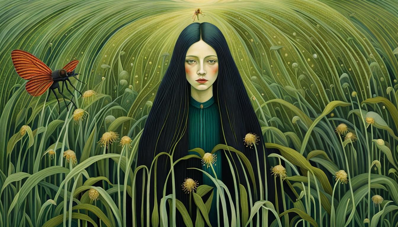 Surreal Orchid Collage with Mythological Creatures