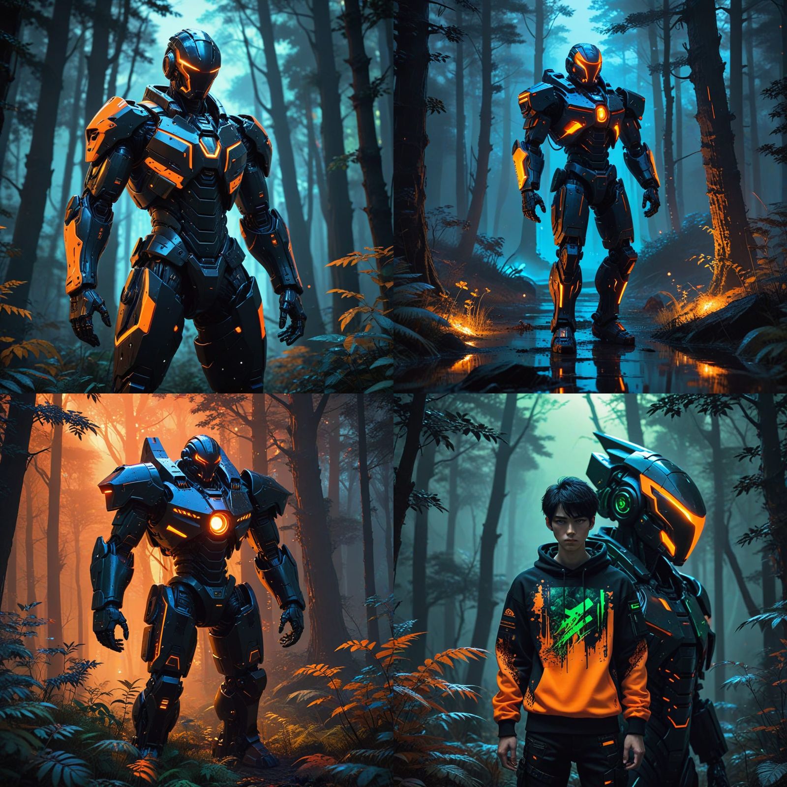 Cyberpunk Samurai in Dark Forest