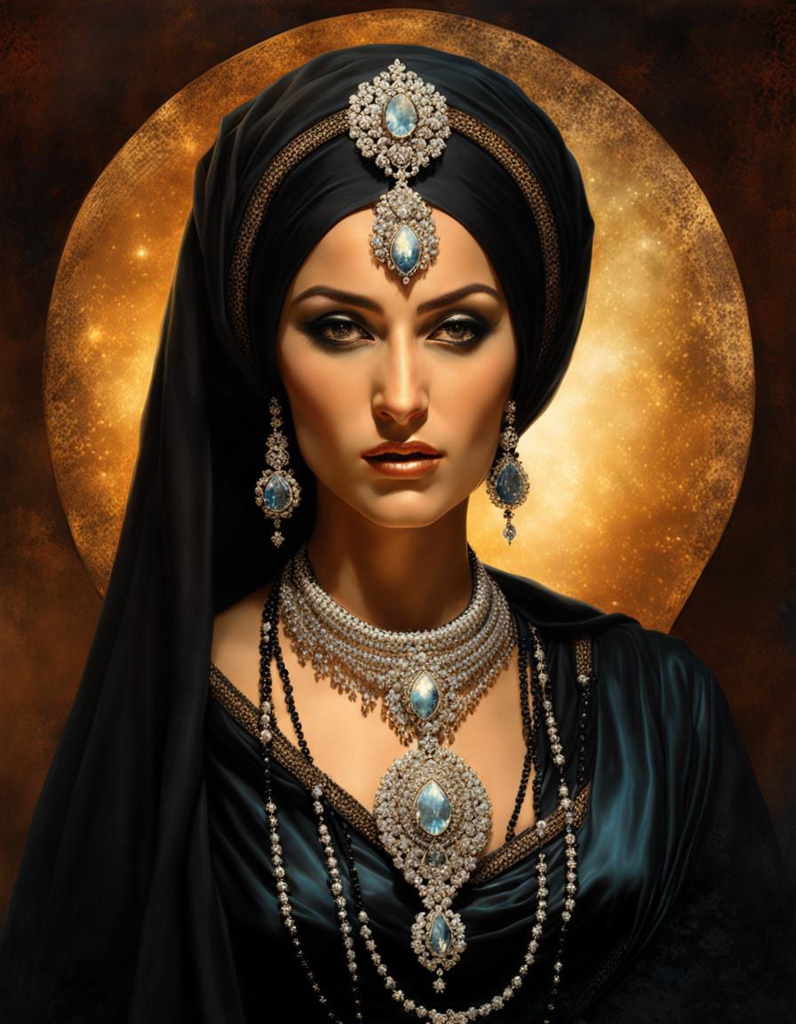 Victorian Gothic Arab Woman Portrait in Tonalism Style