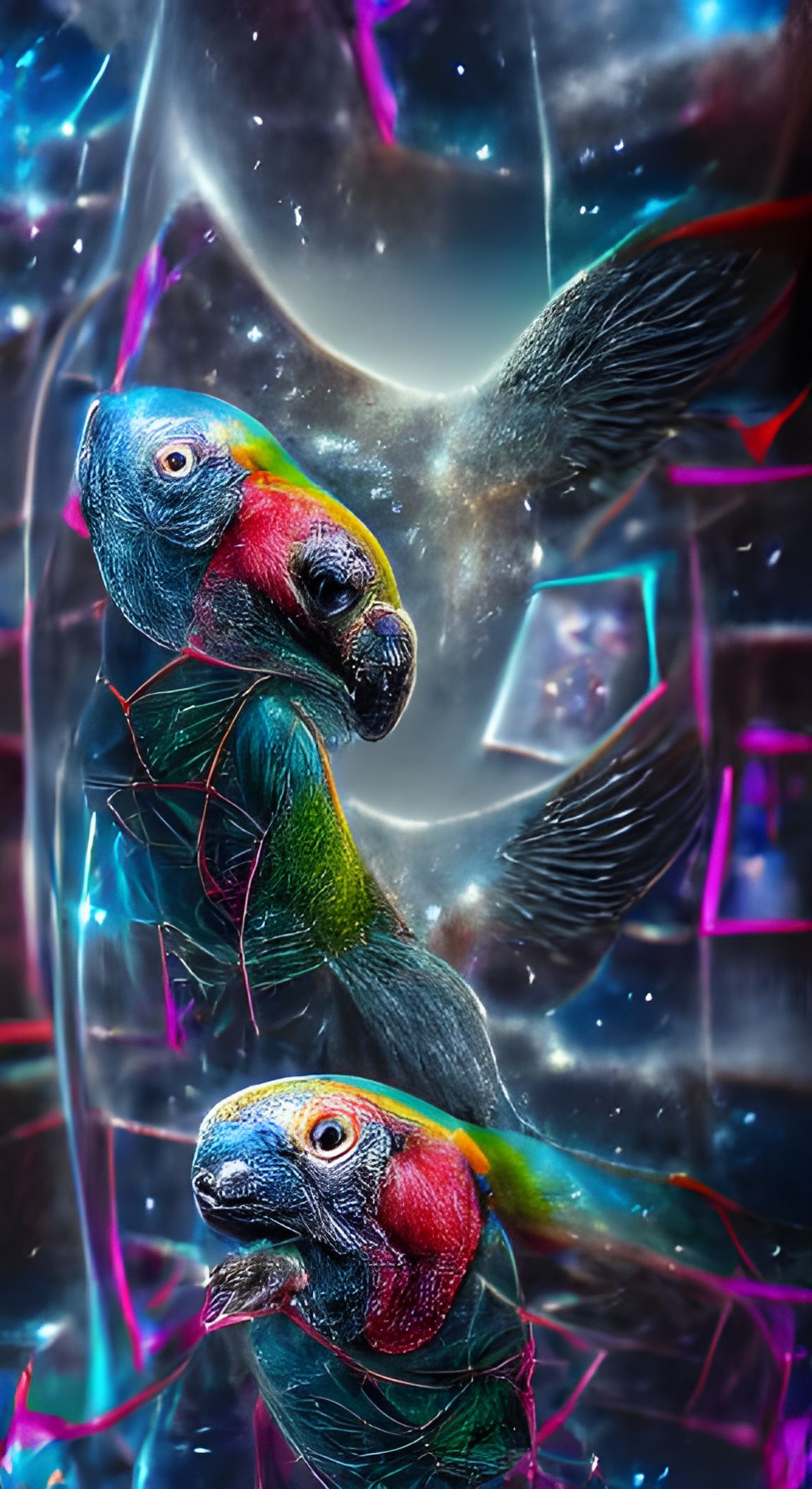 The parrot 8k resolution holographic astral cosmic illustrat...