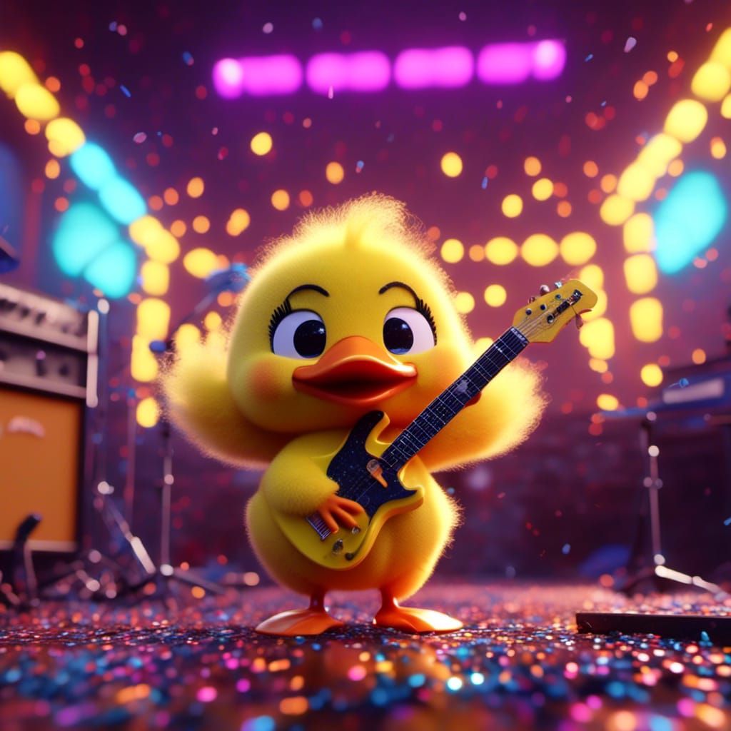 Cute Duck Rocking Out: 3D Digital Art