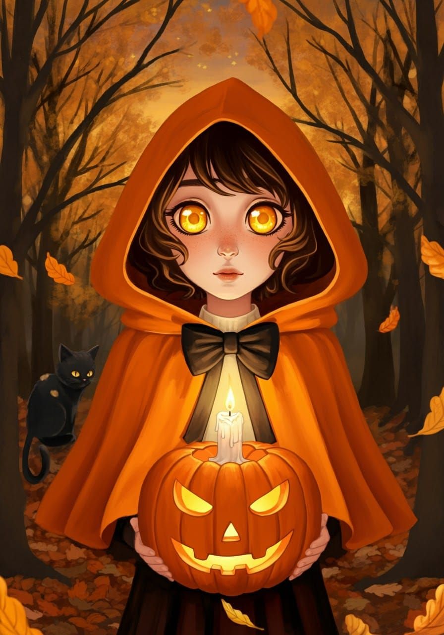 Nostalgic Autumn Scene with Glowing Pumpkin