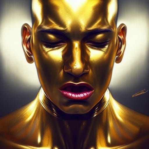 Golden Man Portrait in Hyperdetailed Style