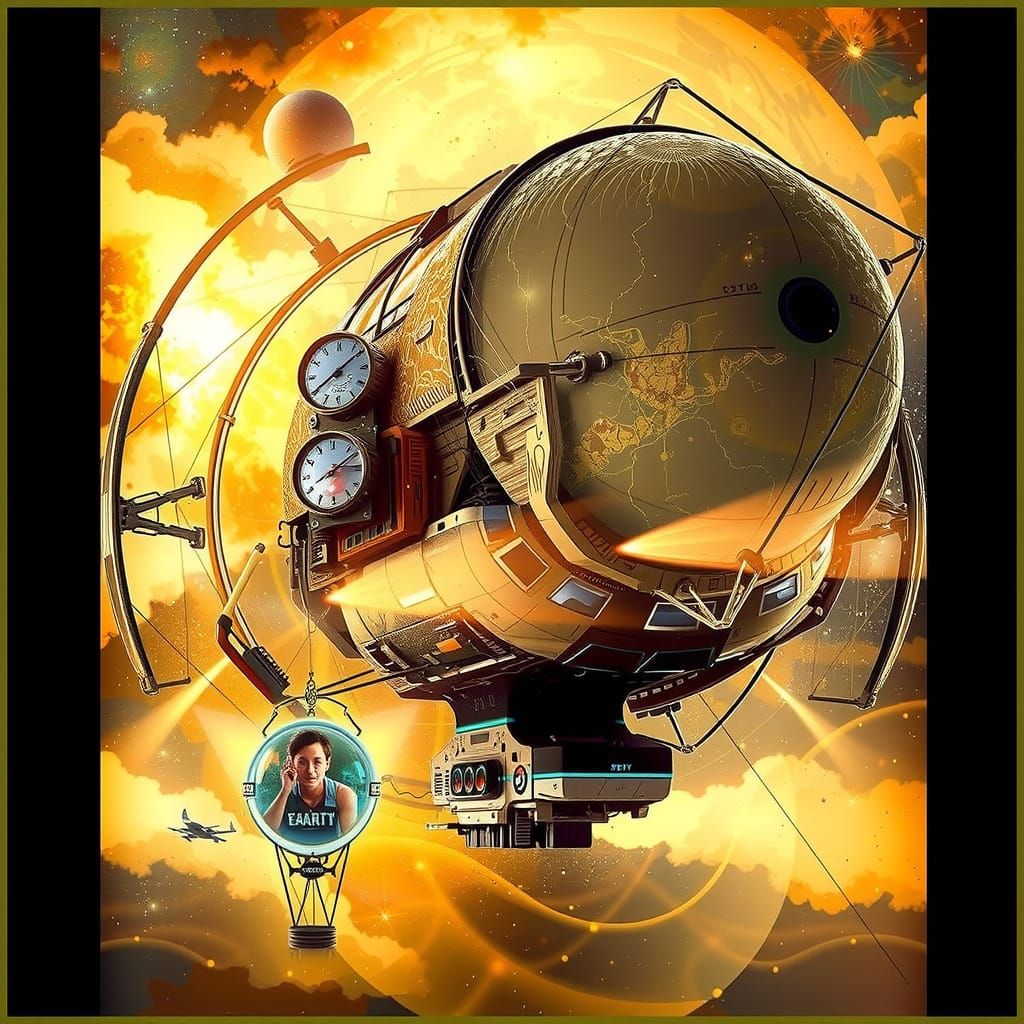 Surreal Futuristic Space Blimp Dives into Earth's Atmosphere...