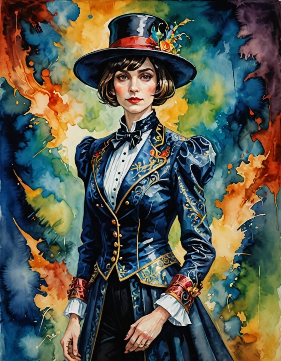 Beautiful Magician in Gouache Style Watercolor Painting