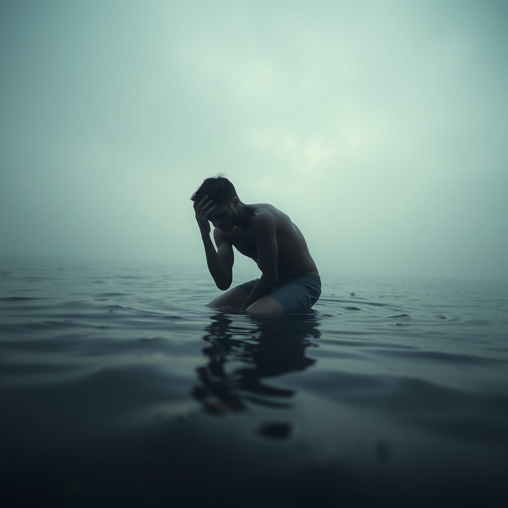 Man in Contemplative Repose, Shrouded in Moody Atmosphere