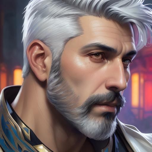 Handsome Man with Silver Hair, Impressionist Portrait