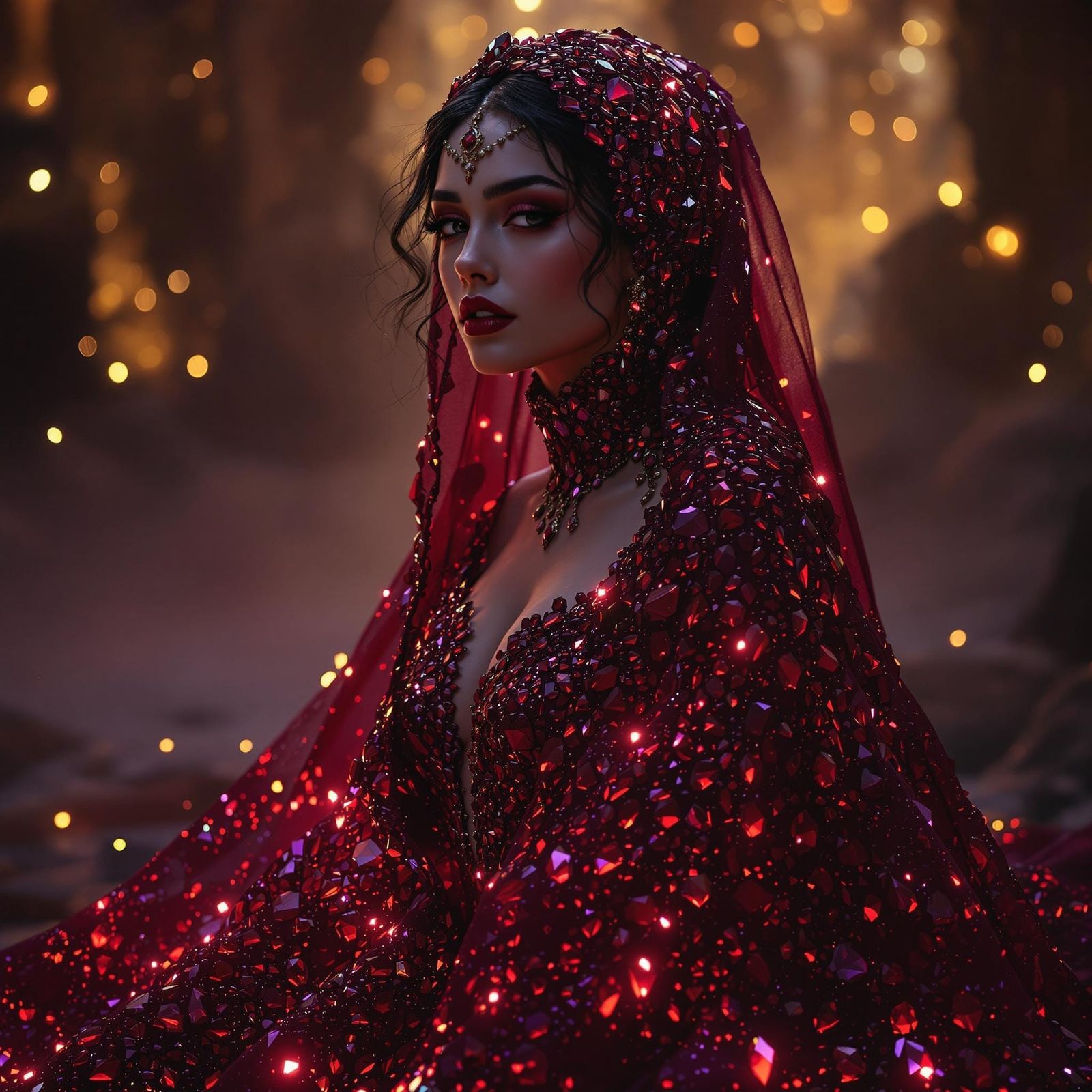 Crimson Ruby Goddess in Dark Fantasy Setting