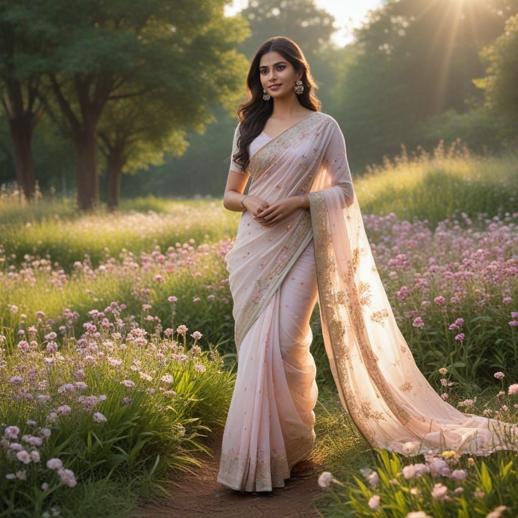 Whimsical Woman in Cosmic Garden