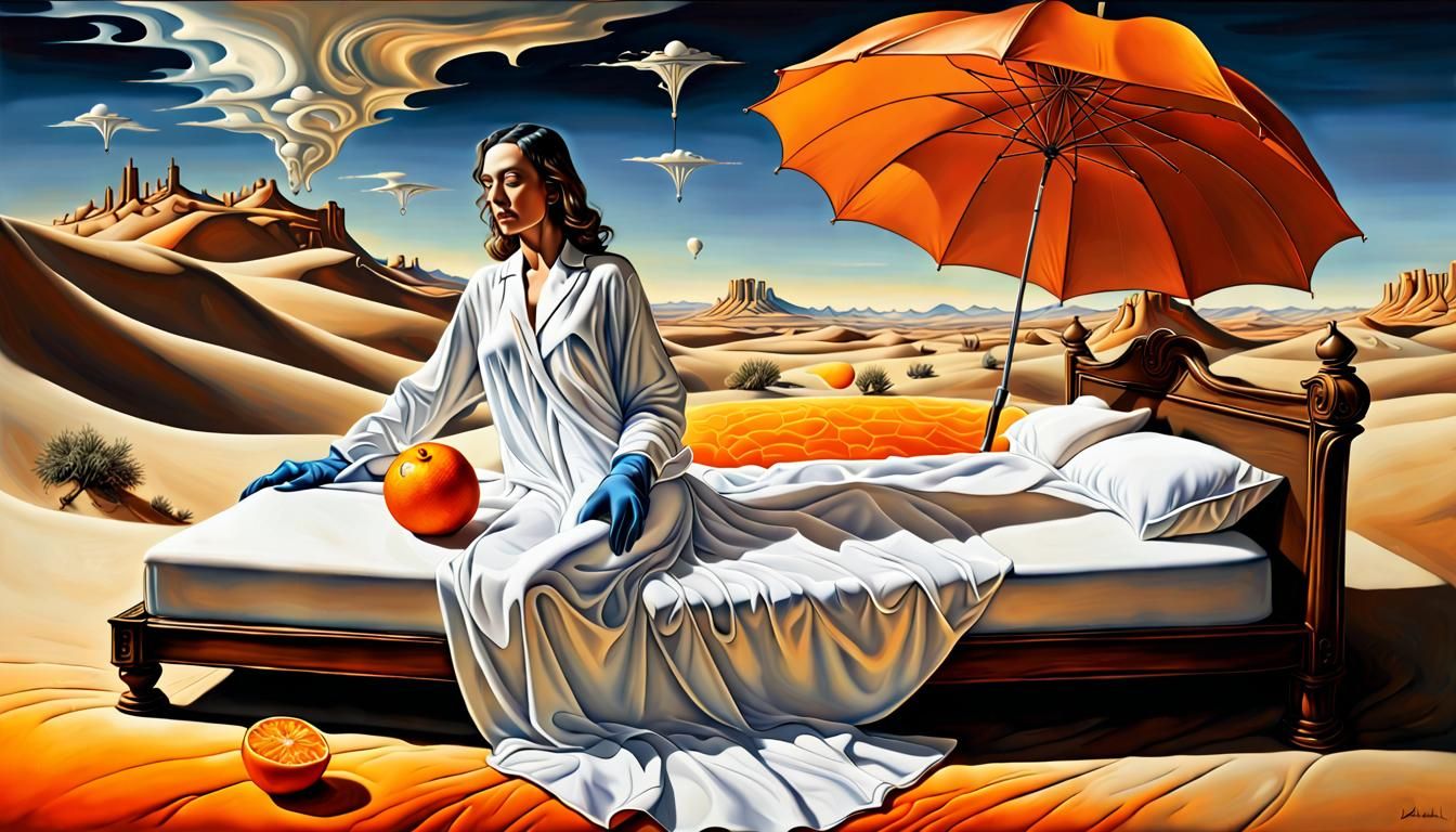 Desert Sleeper in Surrealist Melting Oil Style