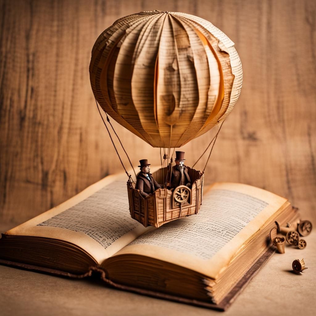 Steampunk Hot Air Balloon Carved Book Papercraft